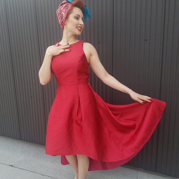 Sachin & Babi Cutout Cocktail Hi-Low pin-up 50s style Prom Evening Gown - Picture 2 of 6